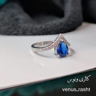 انگشتر نقره نگین آبی طرح تاج کد 1287