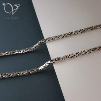زنجیر  نقره مردانه سیاه قلم مدل کرال  کد 1770