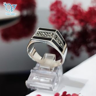 انگشتر نقره مردانه سنگ اونیکس نگین مارکازیت کد 4773