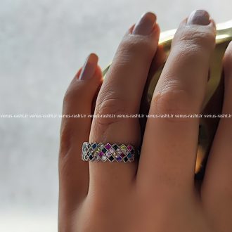 انگشتر نقره زنانه مدل پرنس نگین رنگی
