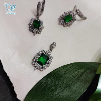 نیم ست نقره زنانه نگین سبز