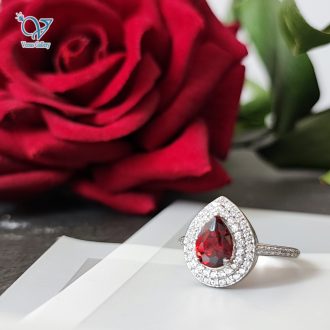 انگشتر نقره زنانه طرح جواهر مدل اشکی سنگ قرمز کد5258