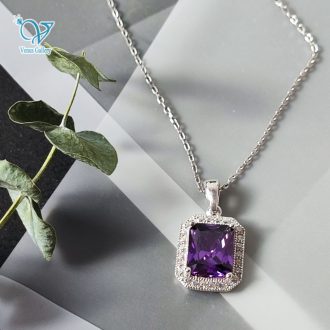 مدال نقره نگین مستطیلی بنفش