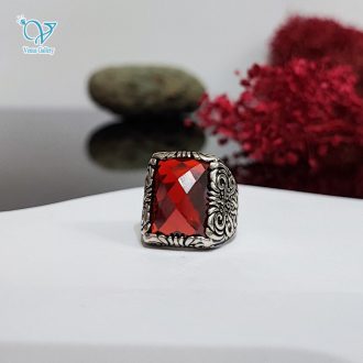 انگشتر نقره مردانه سنگ سنتتیک قرمز کد 5458