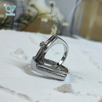 حلقه ست نقره نگین دار طرح طلا سفید