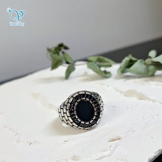 انگشتر نقره مردانه سنگ اونیکس سیاه کد 6106