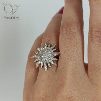 انگشتر نقره جواهری طرح طلا مدل خورشید
