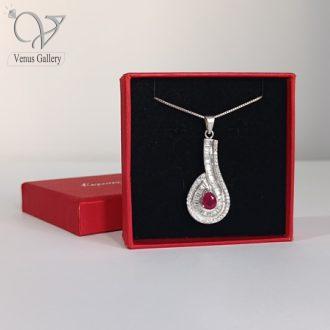 گردنبند نقره زنانه جواهری با سنگ یاقوت سرخ اصل کد 8949