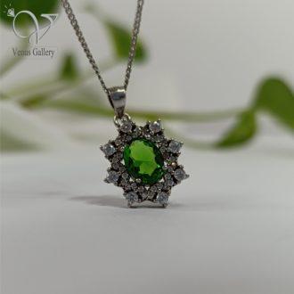 گردنبند نقره زنانه سنگ سنتتیک سبز کد 8246