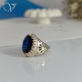 انگشتر نقره مردانه سنگ سنتتیک آبی کد 8142