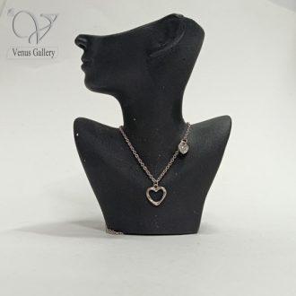 گردنبند نقره دخترانه طرح دو قلب عاشق کد 9134
