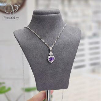 گردنبند نقره زنانه مدل قلب با سنگ بنفش کد 10692