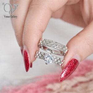 حلقه پشت حلقه نقره زنانه طرح رولکس