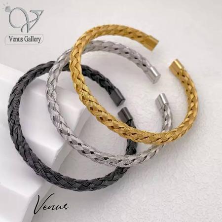 1-1-3.jpg بنگل /دستبند استیل مردانه مدل بافت حصیری کد 9711 - Image 1