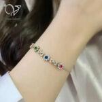 دستبند نقره دخترانه طرح گل با سنگ‌های رنگی | هدیه خاص روز زن و ولنتاین کد 3334