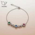 دستبند نقره دخترانه طرح گل با سنگ‌های رنگی | هدیه خاص روز زن و ولنتاین کد 3334 - Image 2
