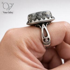 انگشتر نقره مردانه رکاب دستساز و کلکسیونی سنگ شجر اصل