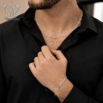 ست گردنبند و دستبند نقره مردانه مدل فیگارو
