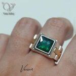 انگشتر نقره مردانه مدل رولکس بند ساعتی سنگ سنتتیک سبز کد 6218 - Image 4