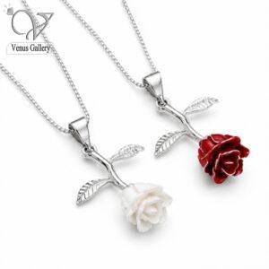 گردنبند گل رز نقره دخترانه / زنانه
