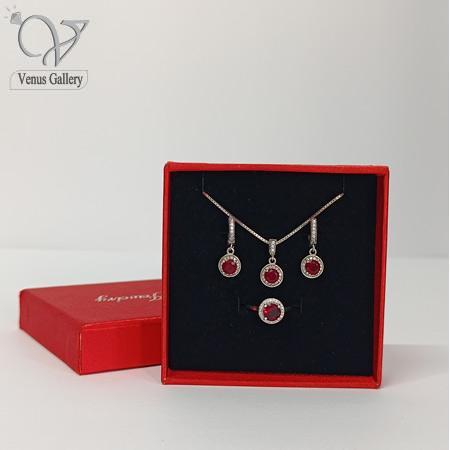 10-3.jpg نیم ست نقره زنانه نگین سنتتیک قرمز گرد کد 8904 - Image 1