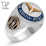 انگشتر نقره مردانه مدل مرسدس بنز سفید طلایی کد 5487