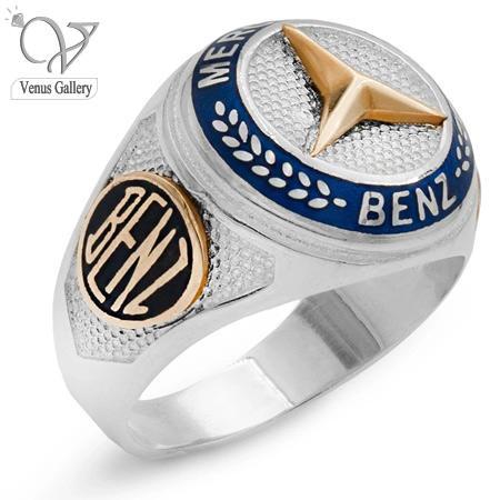 1013-1-1.jpg انگشتر نقره مردانه مدل مرسدس بنز سفید طلایی کد 5487 - Image 1