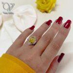 انگشتر نقره زنانه نگین جواهری سنگ عقیق زرد با امکان حکاکی دعای شرف الشمس کد 5972