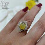 انگشتر نقره زنانه نگین جواهری سنگ عقیق زرد با امکان حکاکی دعای شرف الشمس کد 5972 - Image 2