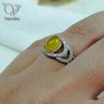 انگشتر نقره زنانه سنگ عقیق زرد با حکاکی شرف الشمس کد 5957 - Image 3