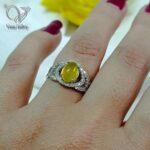 انگشتر نقره زنانه سنگ عقیق زرد با حکاکی شرف الشمس کد 5957 - Image 4