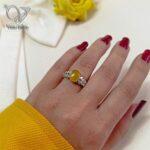 انگشتر نقره جواهری سنگ عقیق زرد با حکاکی شرف الشمس کد 5965 - Image 5