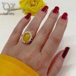انگشتر نقره زنانه جواهری با سنگ عقیق زرد کد 5970