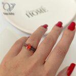 انگشتر نقره زنانه نگین قرمز هانگ (سیاه قلم) کد 4815 - Image 2