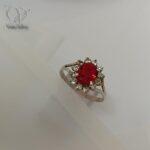 انگشتر نقره زنانه نگین قرمز طرح گل جواهری کد 4813 - Image 2