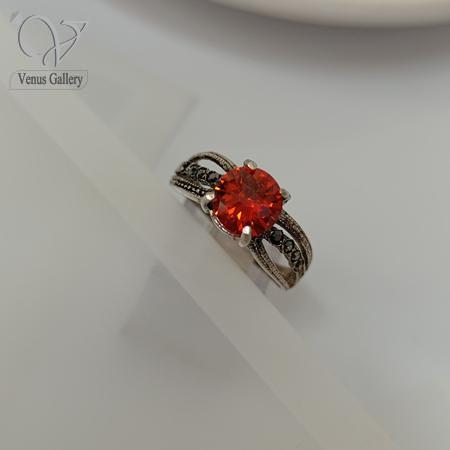 105-1-1.jpg انگشتر نقره زنانه نگین قرمز هانگ (سیاه قلم) کد 4815 - Image 1
