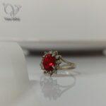انگشتر نقره زنانه نگین قرمز طرح گل جواهری کد 4813 - Image 3