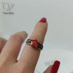 انگشتر نقره زنانه نگین قرمز هانگ (سیاه قلم) کد 4815 - Image 5