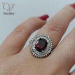 انگشتر نقره زنانه نگین قرمز کریستالی جواهری کد 4817