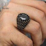انگشتر نقره مردانه سنگ اونیکس چند وجهی بیضی بسیار شیک ترک کد 6119