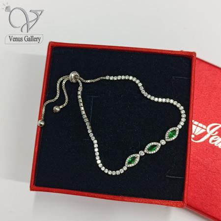 11-1-2.jpg دستبند نقره زنانه نگین سنتتیک سبز بند آسانسوری مدل تنیسی طرح جواهر کد 5740 - Image 1