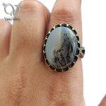 انگشتر نقره مردانه رکاب دستساز و کلکسیونی سنگ شجر اصل و فاخر کد 6102 - Image 2