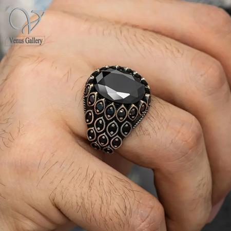 11-1.jpg انگشتر نقره مردانه سنگ اونیکس چند وجهی بیضی بسیار شیک ترک کد 6119 - Image 1