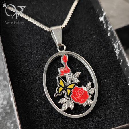 11-2.jpg گردنبند دخترانه گل رز قرمز و پروانه - Image 1