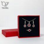 نیم ست نقره نگین قرمز زنانه طرح طلا کد 5720 - Image 2