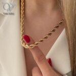 گردنبند طنابی زنانه استیل رنگ طلایی ضخیم کد 4442