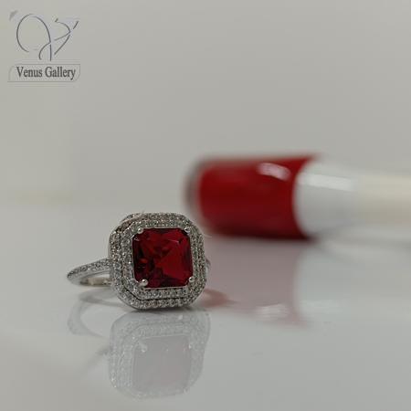 119-2.jpg انگشتر نقره زنانه نگین یاقوت قرمز سنتتیک مربعی کد 4931 - Image 1