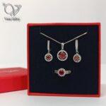 نیم ست نقره نگین قرمز زنانه طرح طلا کد 5720