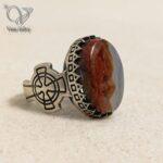 انگشتر نقره مردانه با سنگ شجر قائنات و طراحی صلیب روی رکاب کد  6221 - Image 4