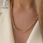 گردنبند طنابی زنانه استیل رنگ طلایی ضخیم کد 4442 - Image 2